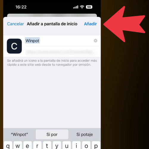 Dale un nombre al acceso directo: Winpot